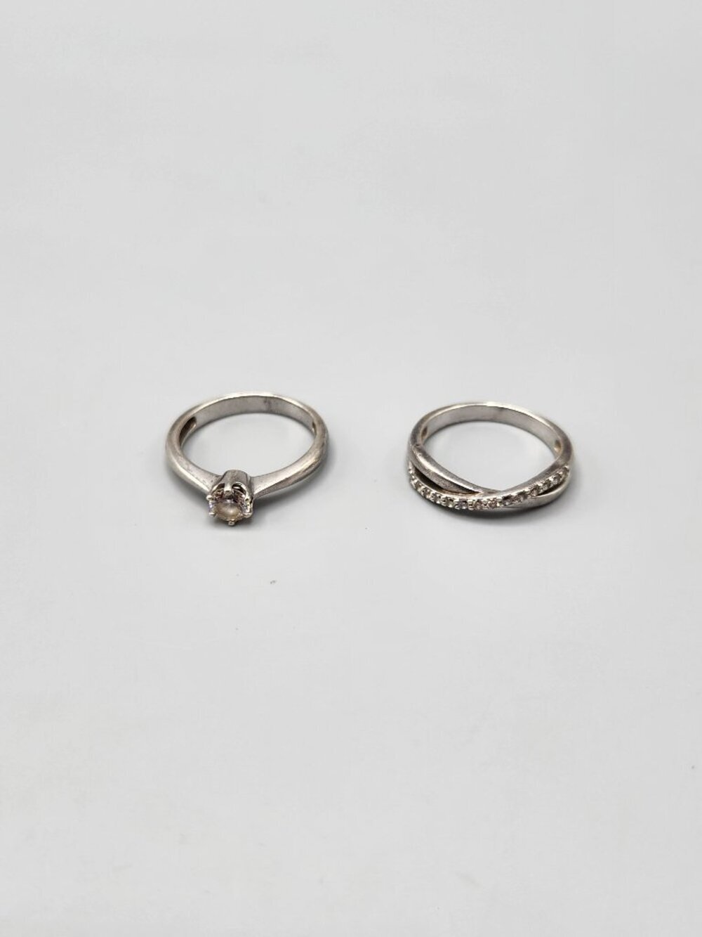 925 Sterling Silver Solitaire Crossover Pavé Rings Size 8 Clear Stones 2.6g